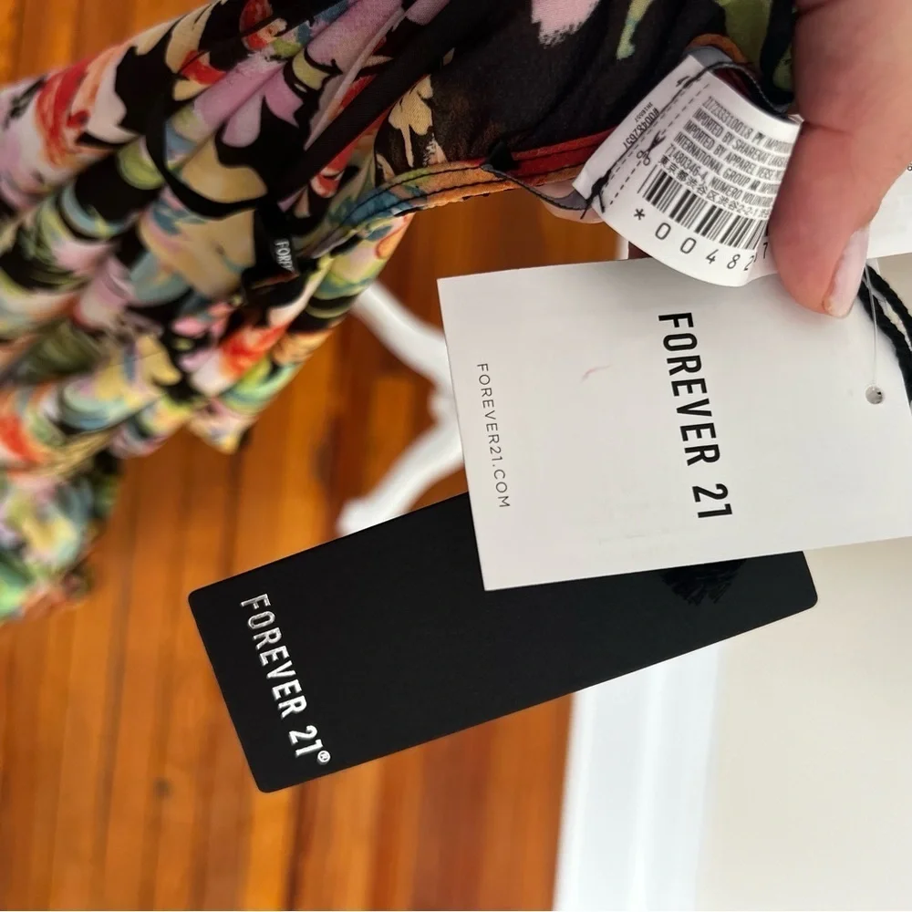 Forever 21 Sheer Black and Floral Swim Coverup Kimono - NWT - Size Small
